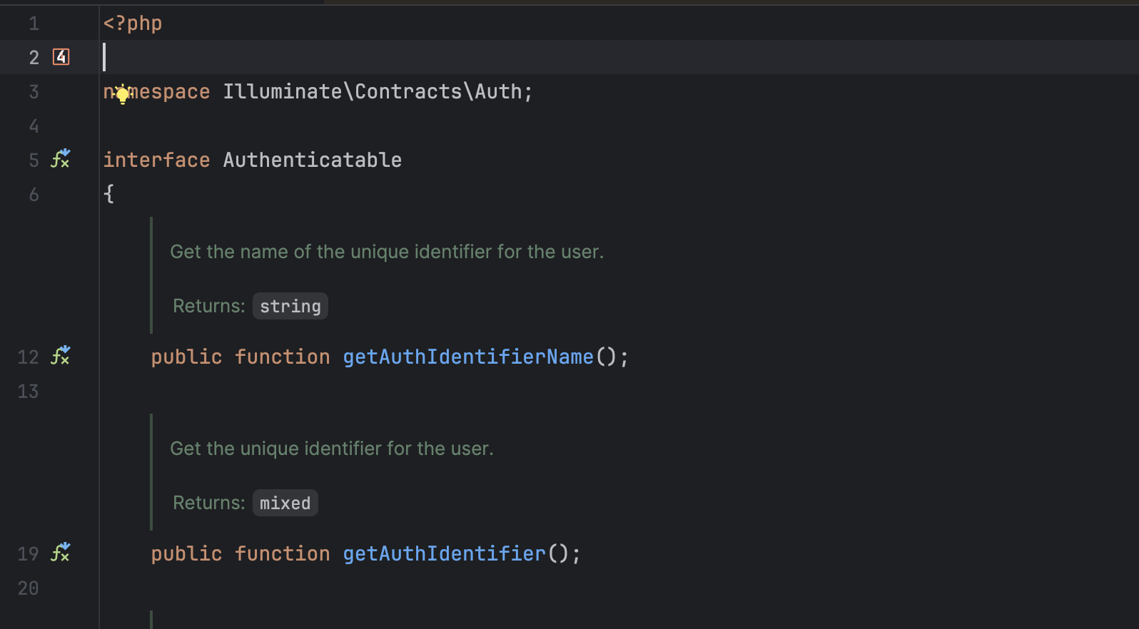 Laravels Authenticatable contract